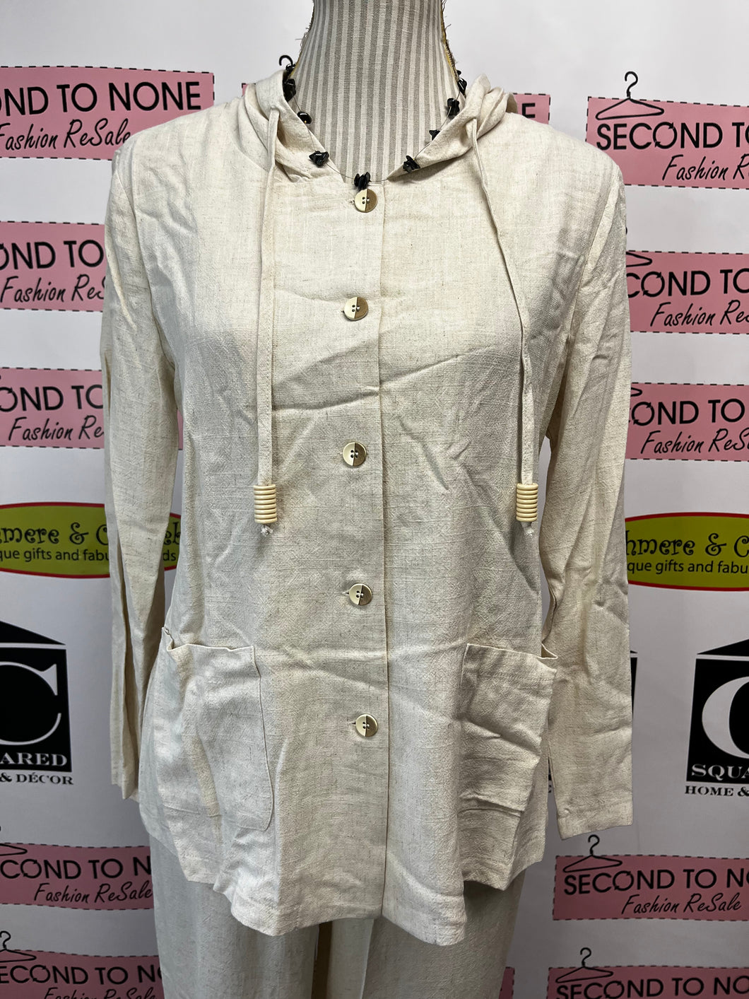 Linen-Blend Natural Hooded Jacket