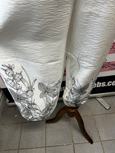 White & Black Floral Hem Pants