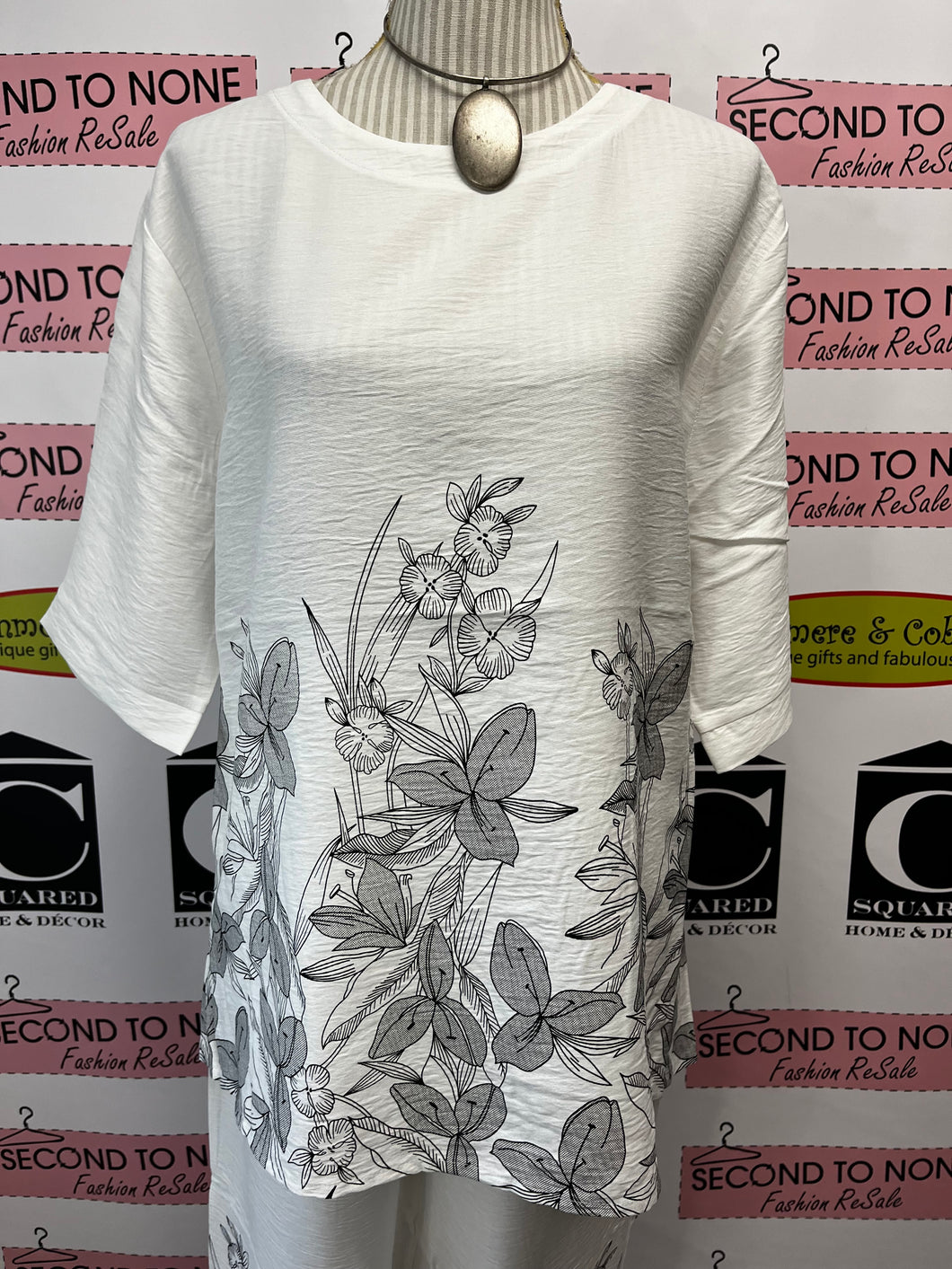 White & Black Floral Tunic Top