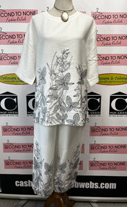White & Black Floral Hem Pants