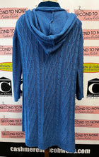 Charger l'image dans la galerie, Long Blue Hooded Cable Knit Duster (Size L/XL)
