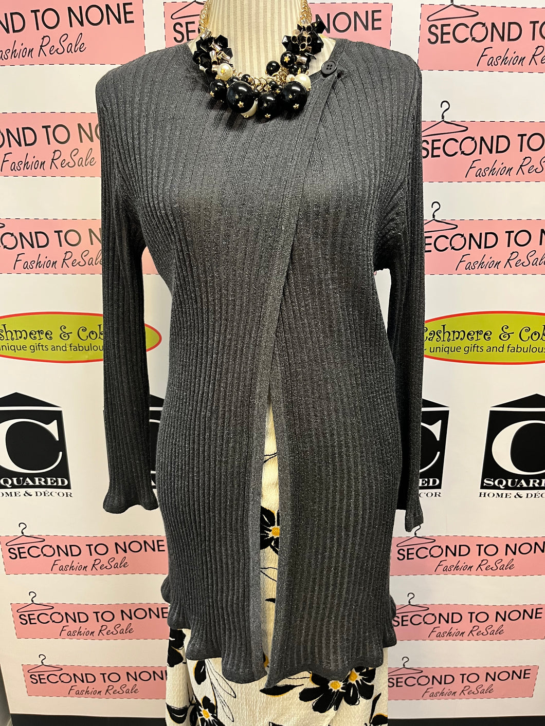Grey Glitter Long Cardigan (Size L)