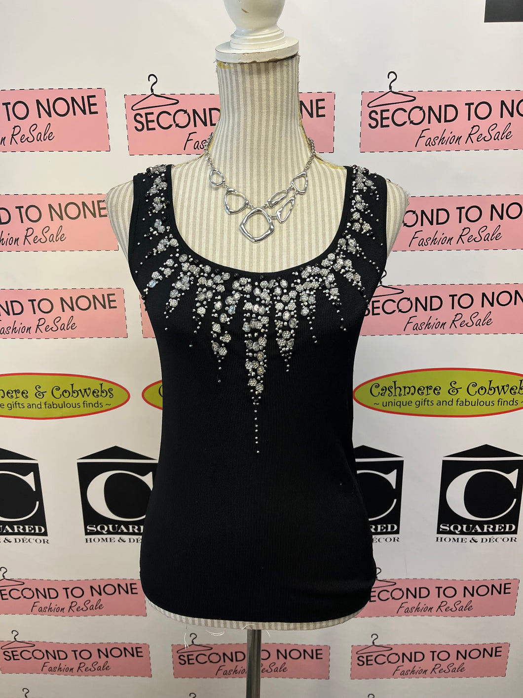 Bejewelled Black Tank (Size M/L)