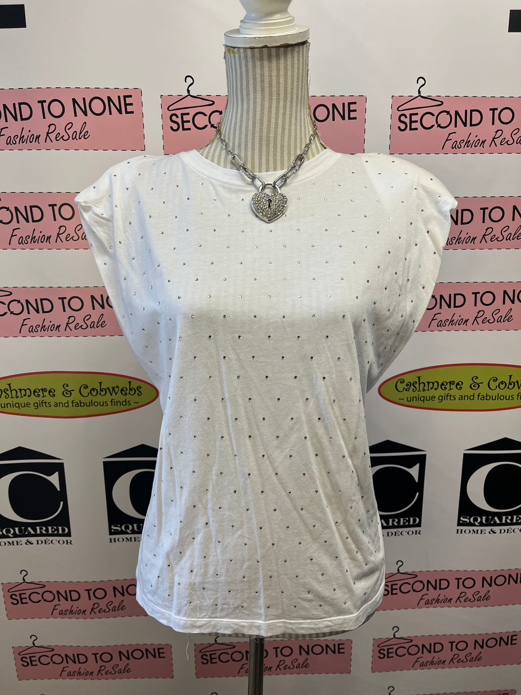 Bedazzled Shoulder Pad Tank Top (Size L)