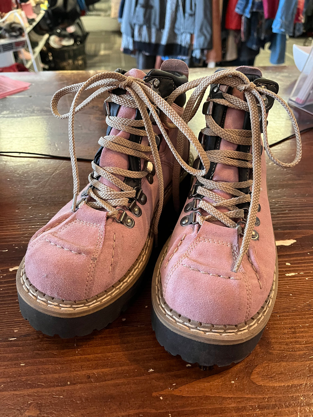 Cherokee Pink Suede Steel Toe Boots (Size 7)