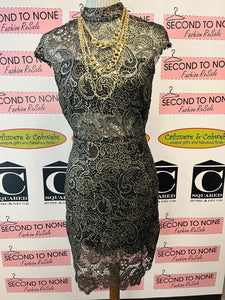 Metallic Gold/Black Lace Dress (Size M)