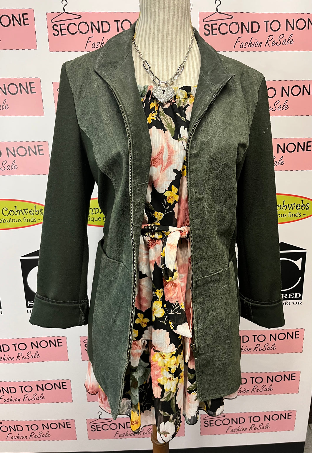 Olive Leather Accent Jacket (Size L)