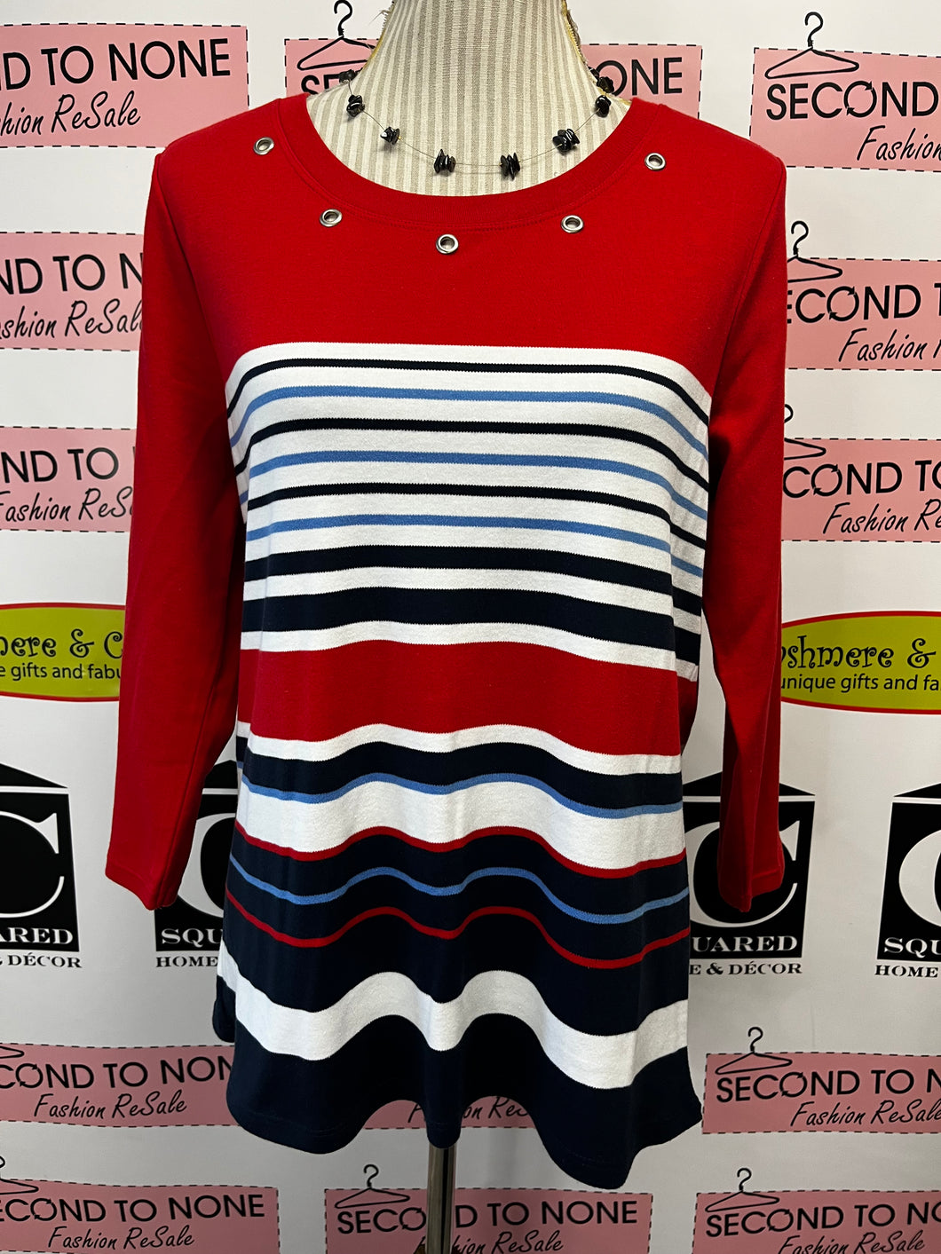 Cotton-Blend Striped Sweater (Size M)