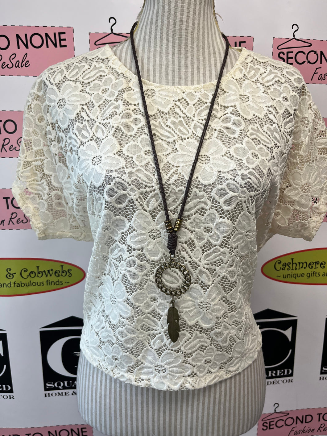 Guess Short-Sleeve Lace Top (Size S)