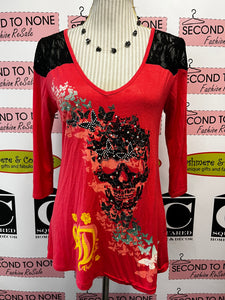Harley Davidson Bright Coral/Lace Tee (Size Large)