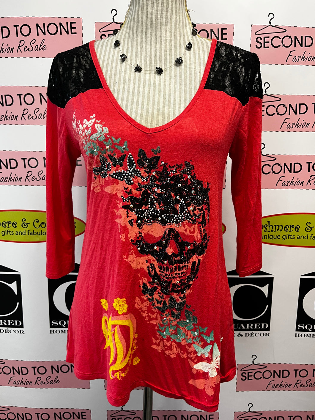 Harley Davidson Bright Coral/Lace Tee (Size Large)