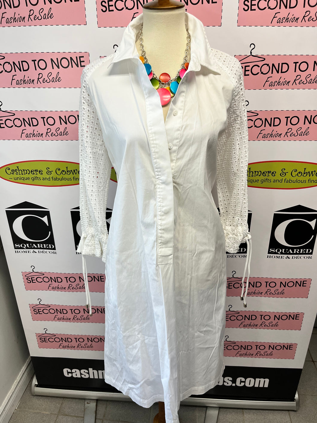 Chico's White Cotton-Blend Dress (Size 8/10)