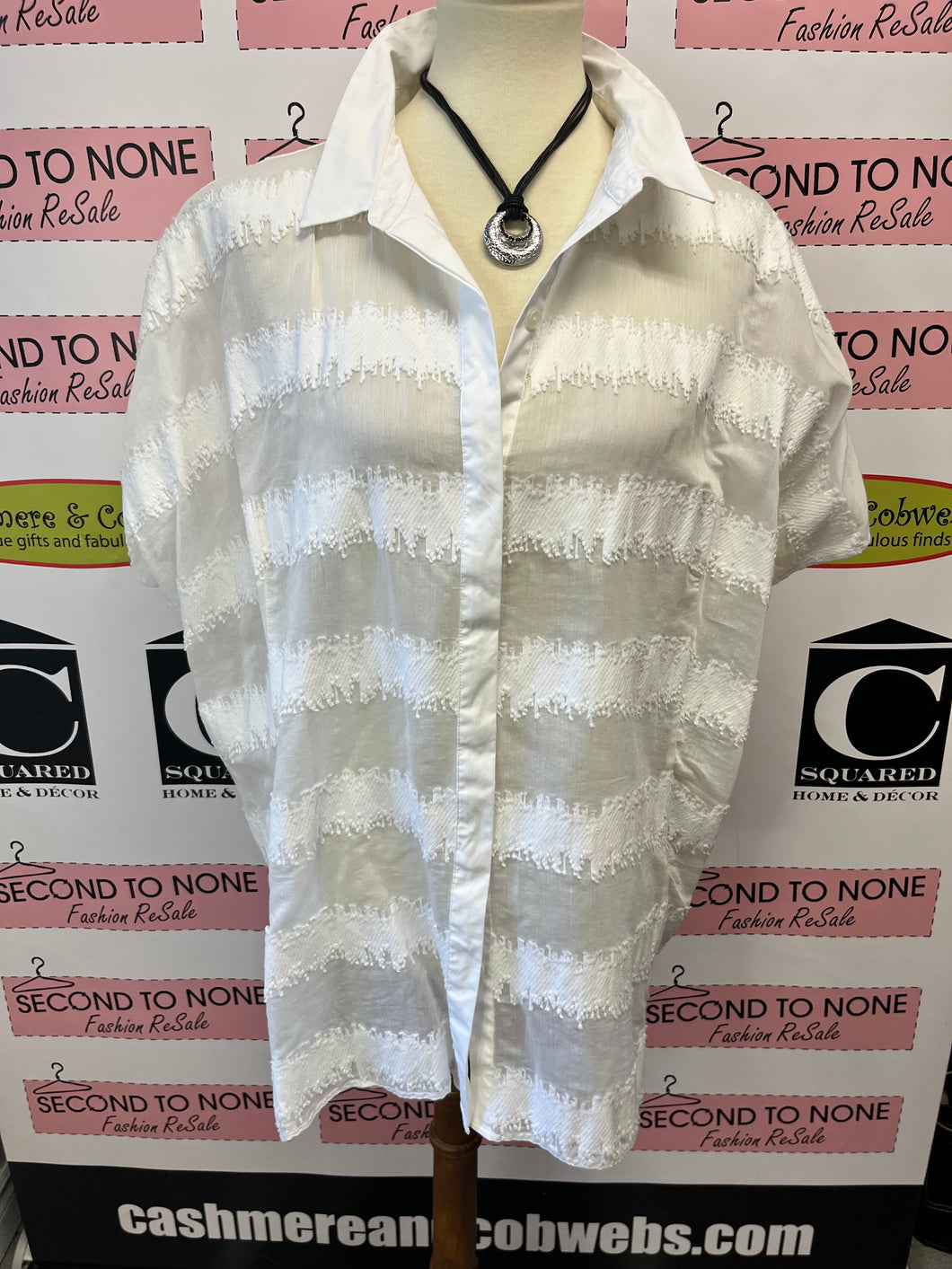 White Burn-Out Button-Front Shirt (Size 1X/2X)