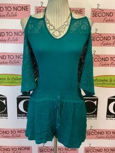 La Vie En Rose Teal Romper (Size L)
