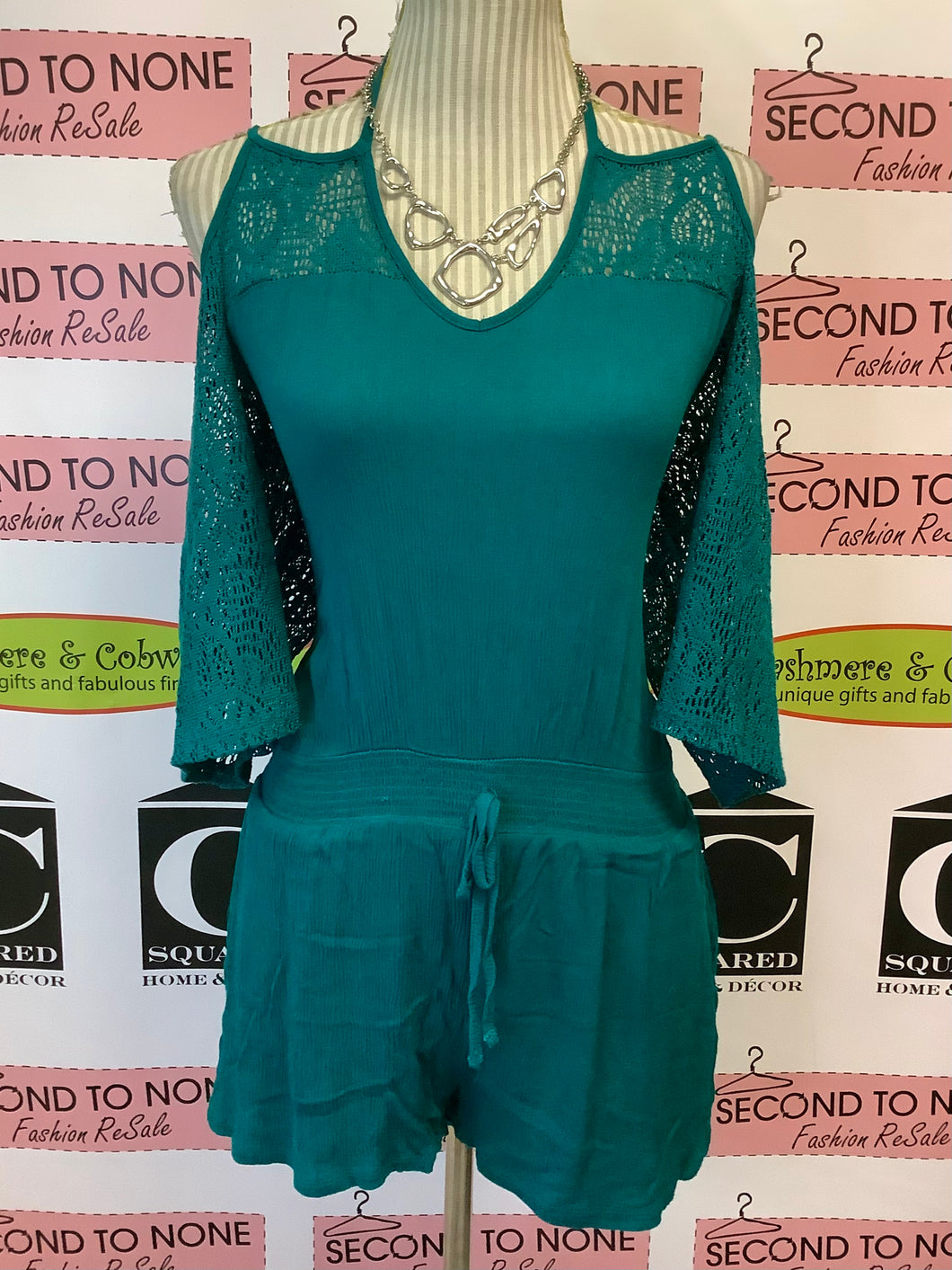 La Vie En Rose Teal Romper (Size L)