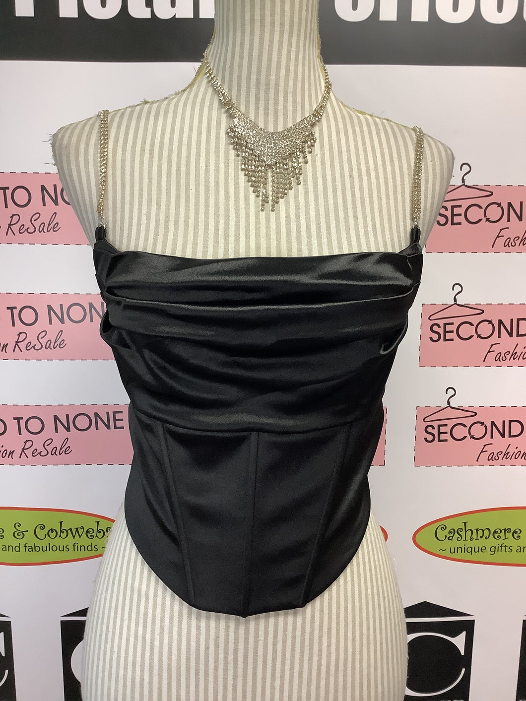 Black Satin Corset Top (Size M)