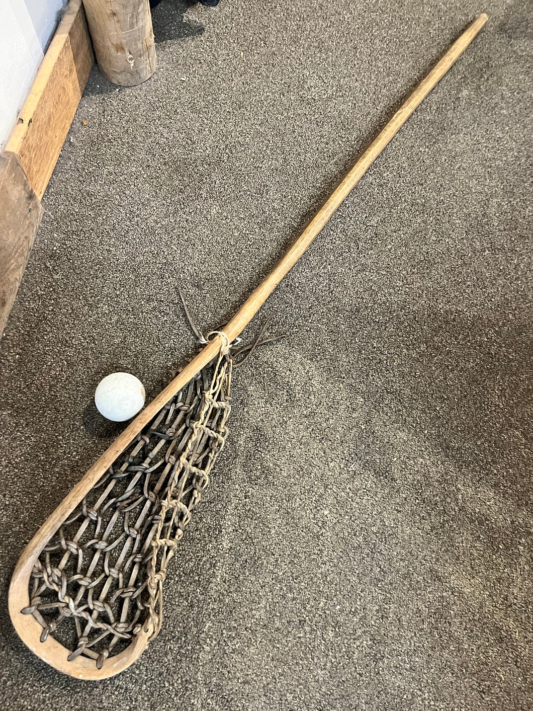 Antique Wooden Lacrosse Stick with Reebok Ball