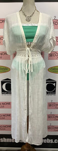 Green and White Ruffled Strapless Bikini (Size M)