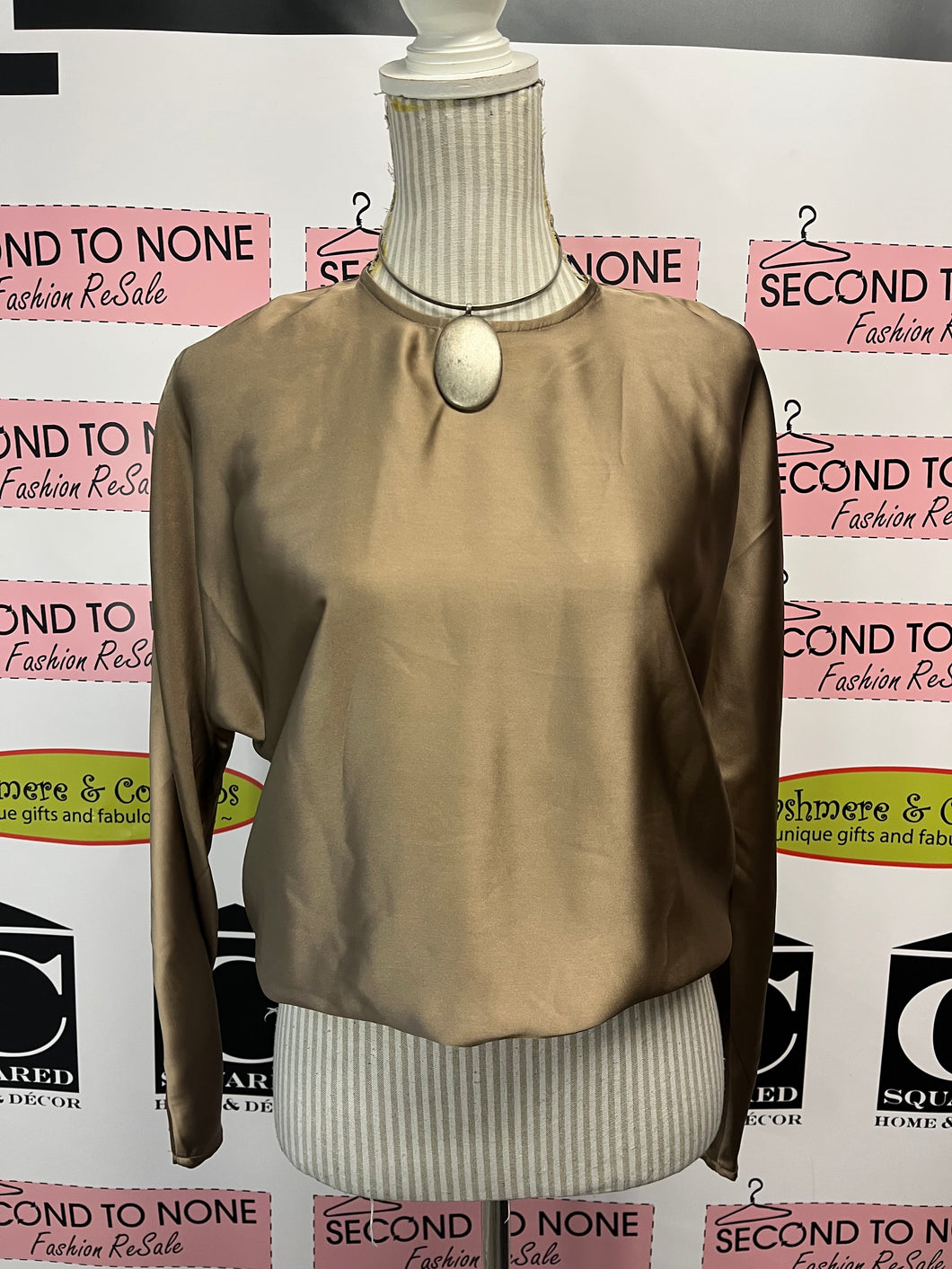 Metallic Bronze Elastic Hem Blouse (Size XS)