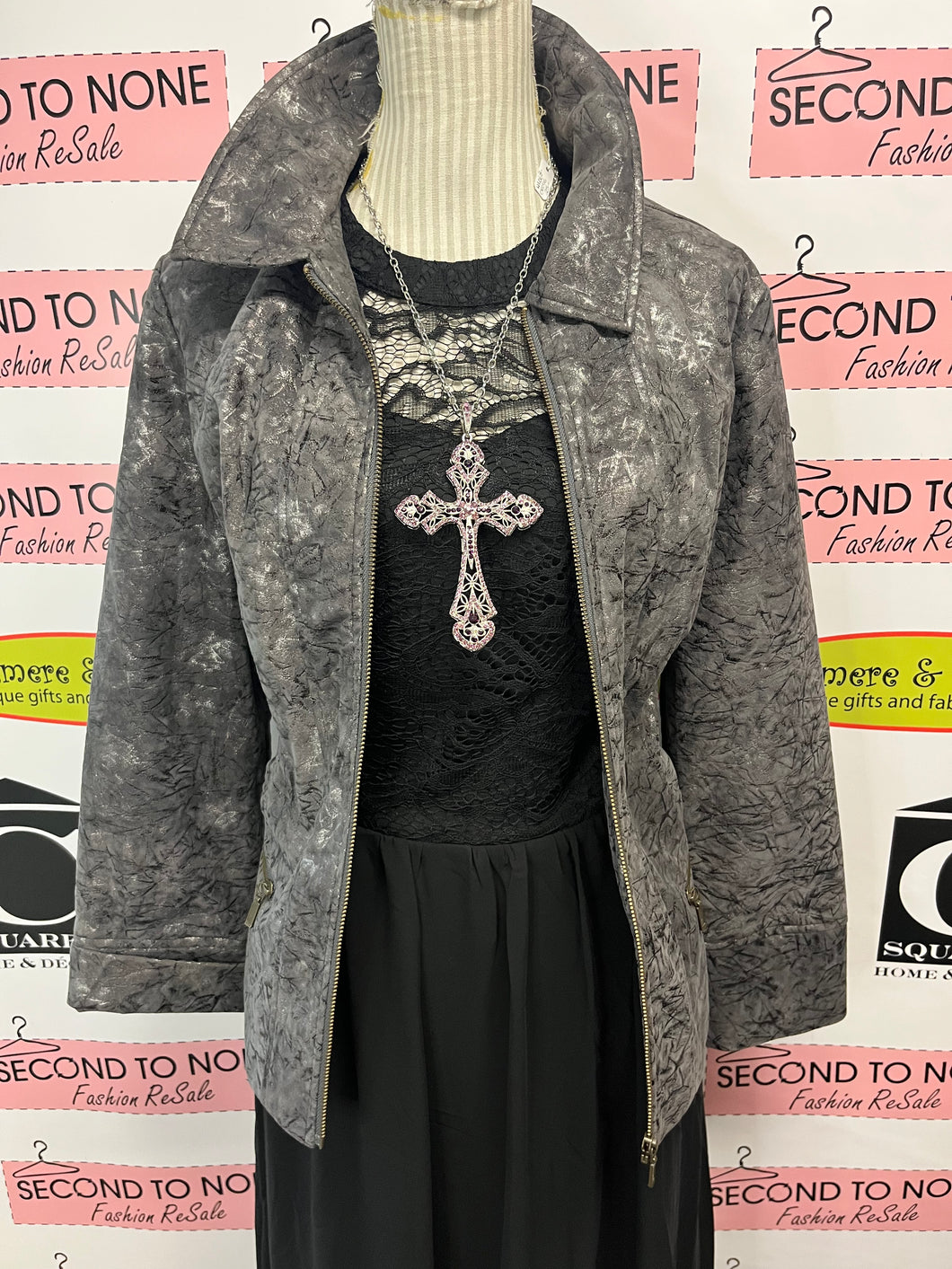 Metallic Grey Pattern Jacket (Size L)