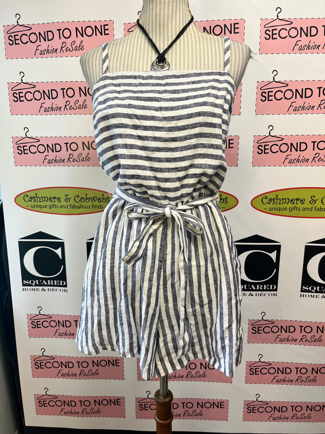 100% Linen Striped & Belted Romper (Size 8)