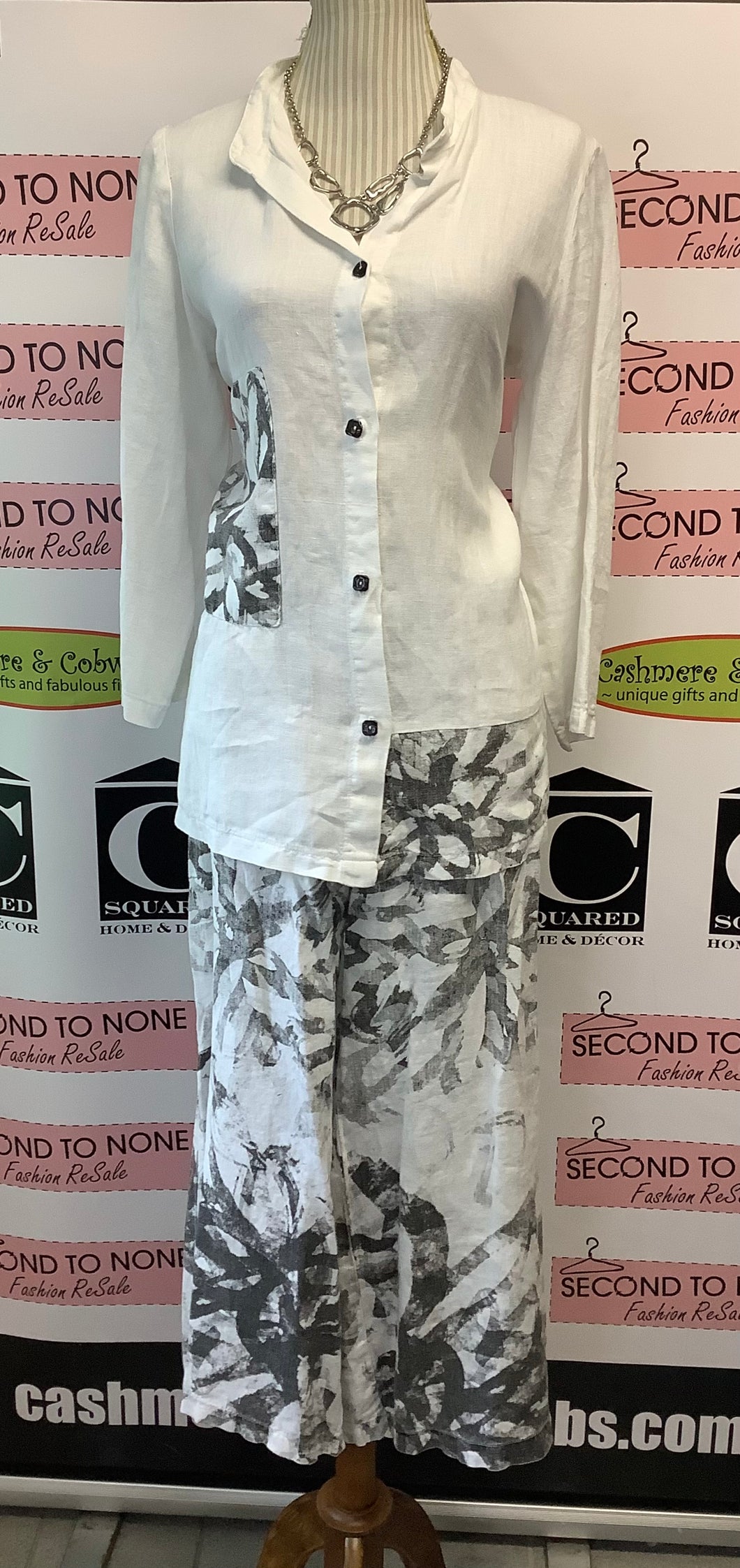 Creations Linen Foliage 2 Pc Pant Set (Size S)