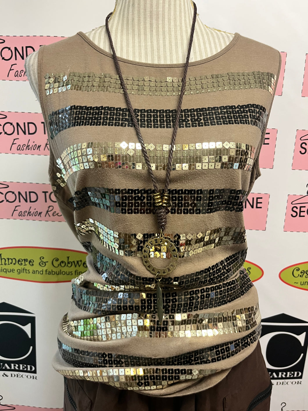 Tribal Sequin-Detailed Top (Size L)