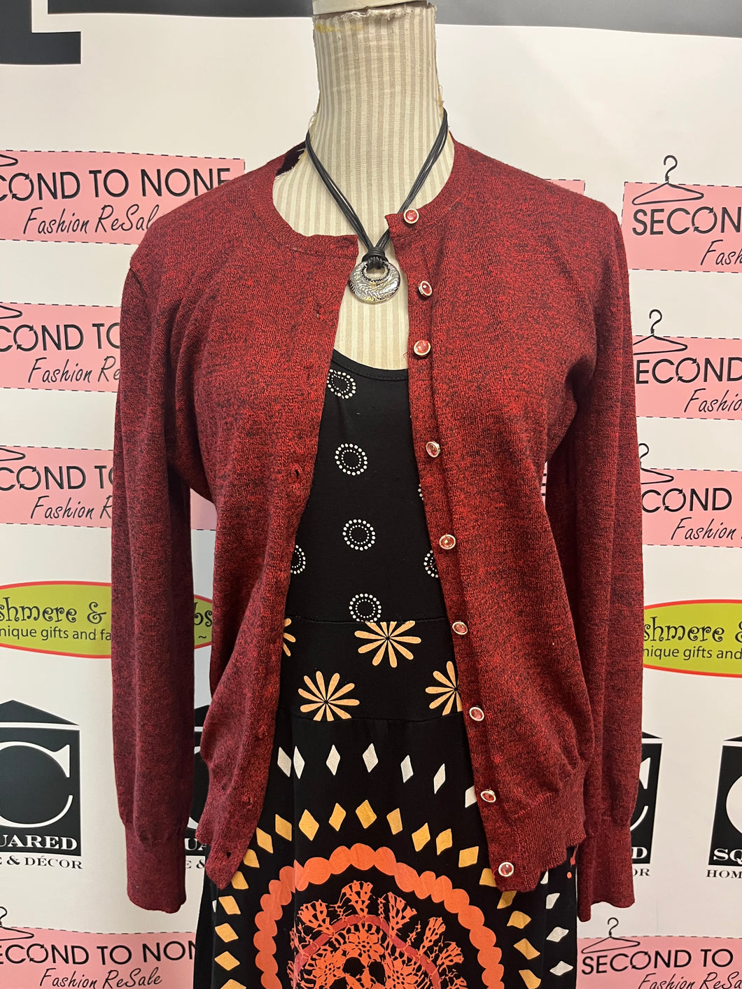 Red Bling-Button Cardigan (Size L)