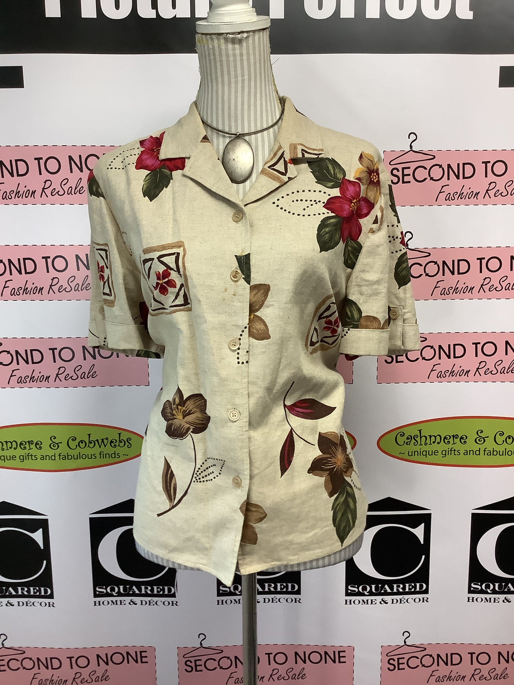 Foliage Linen Blend Button Up Top (Size Petite 16)