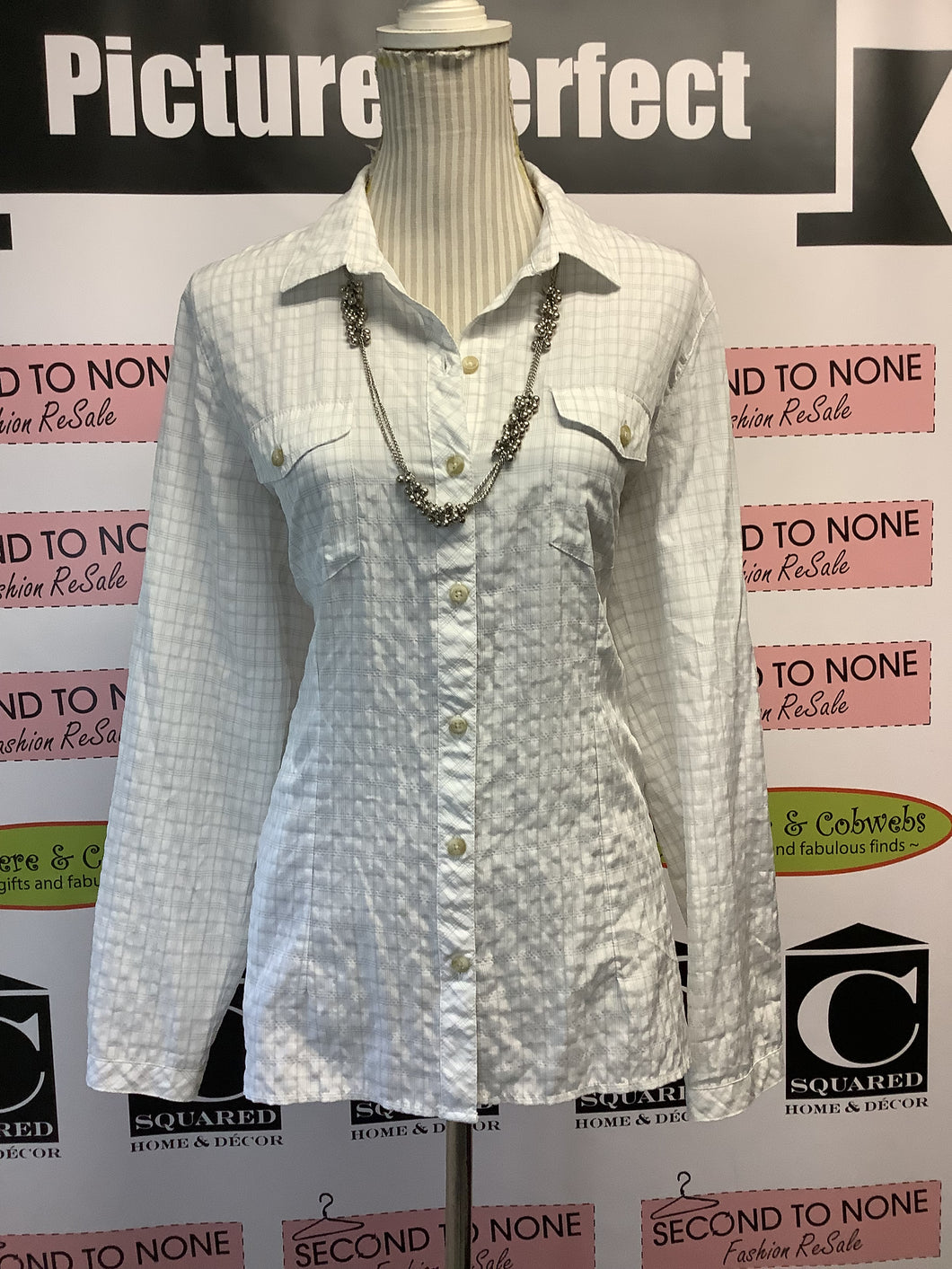 Eddie Bauer White Plaid Button Up (Size L)