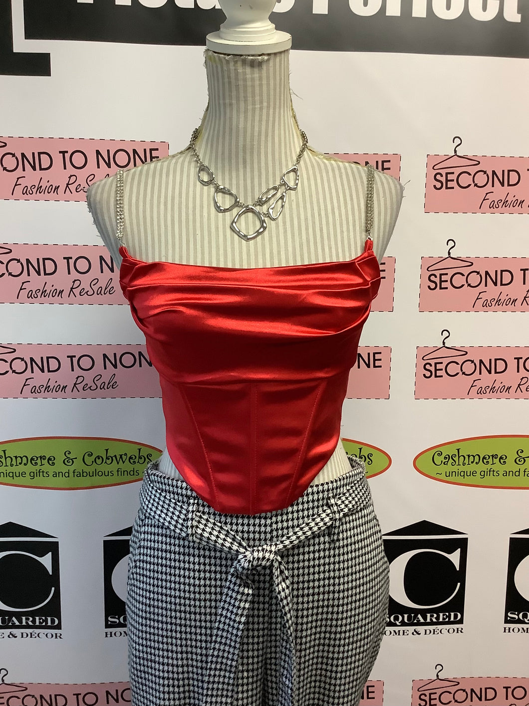 Fancy Satin Red Corset Top (Size M)