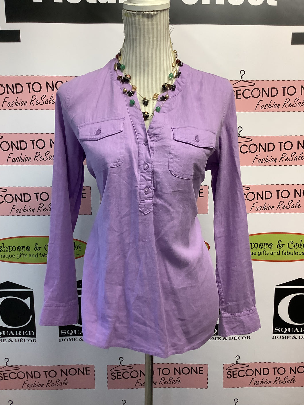 Tahari Purple 1/4 Button Up (Size M)