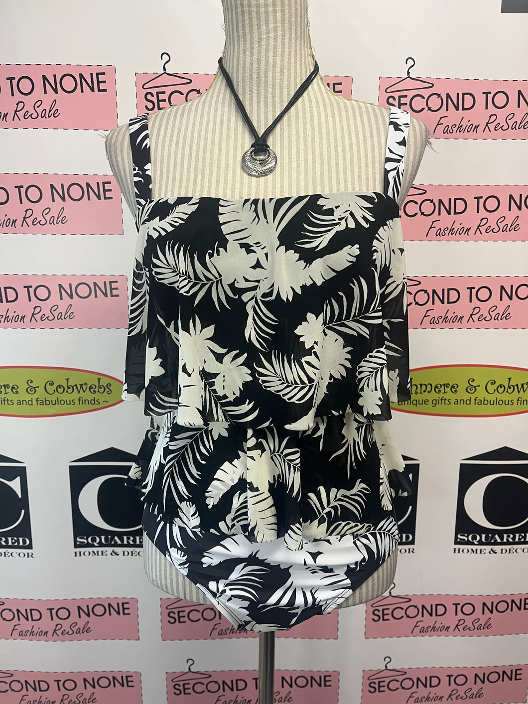 B&W Sheer Ruffle Front Swim Suit (Size 10)