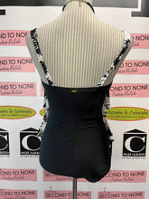 Load image into Gallery viewer, B&amp;W Sheer Ruffle Front Swim Suit (Size 10)
