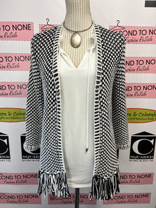Chico’s B&W Knit Fringe Sweater (Size L)