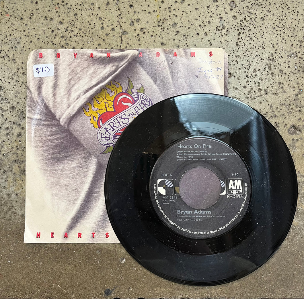 Bryan Adams “Hearts on Fire”/“The Best Was Yet To Come” 45 Vinyl Single