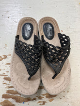 Load image into Gallery viewer, Cliffs Black &amp; Tan Sparkly Wedge Sandals (Size 8)
