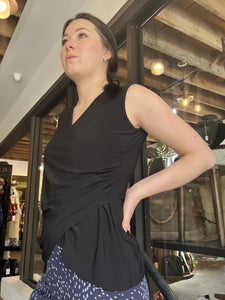 Black Sleeveless Mock-Wrap Shell Top (Made In Canada)