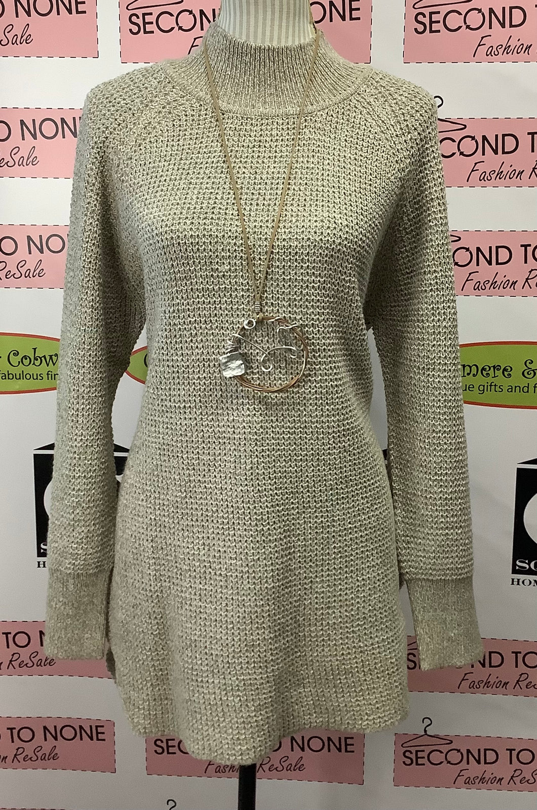 Comfy Beige Knit Sweater (Size L)