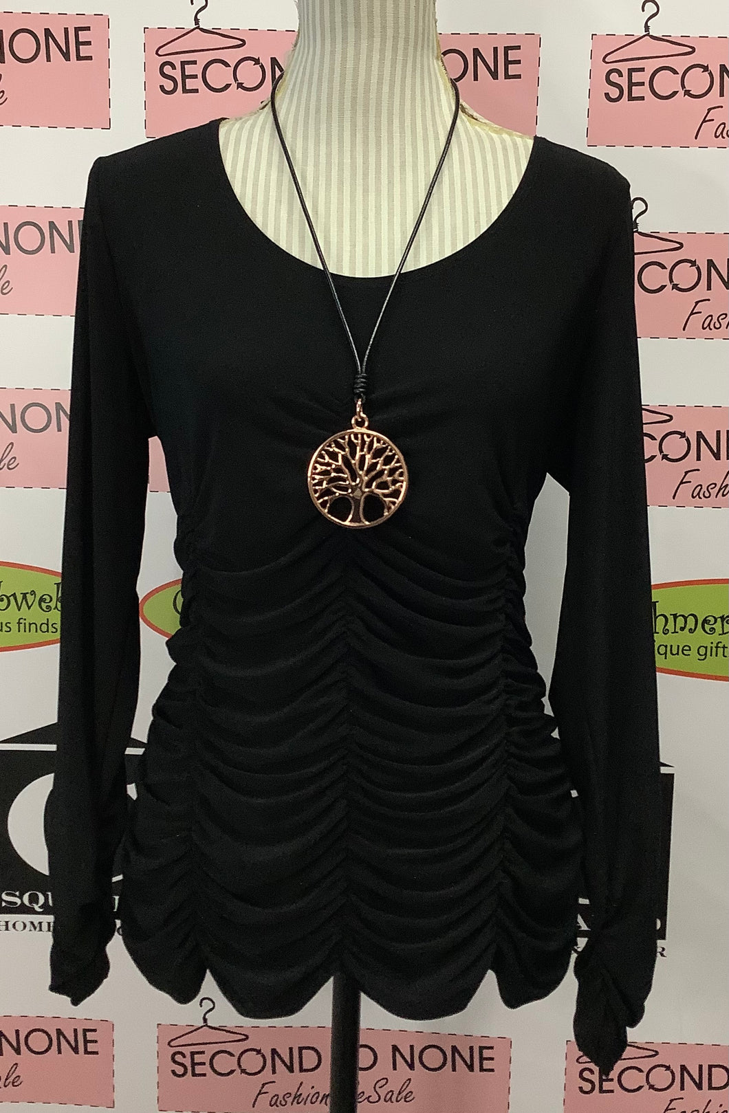 Vintage Picadilly Black Ruching Top (Size L)