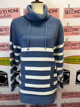 Load image into Gallery viewer, Blue &amp; White Striped Turtleneck Sweater
