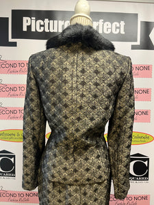 Elegant Faux Fur Collar Jacket & Skirt Set (Size 12P)