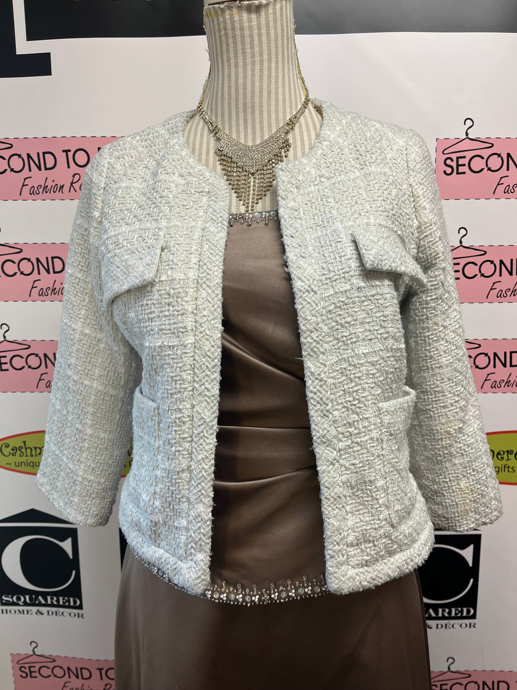 Cropped White Tweed Jacket (Size S)