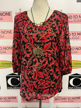 Load image into Gallery viewer, Red &amp; Gold Print Sheer Sleeve Top (Size M)

