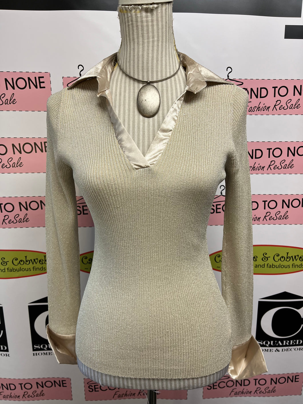 Champagne Sparkle Knit Top (Size S)
