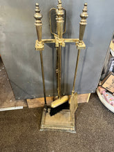 Load image into Gallery viewer, Antique Brass Fireplace Standing Tool Set (5-Pieces)
