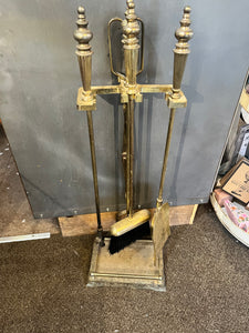 Antique Brass Fireplace Standing Tool Set (5-Pieces)