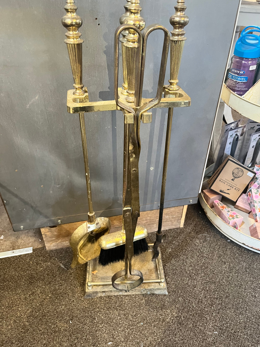 Antique Brass Fireplace Standing Tool Set (5-Pieces)