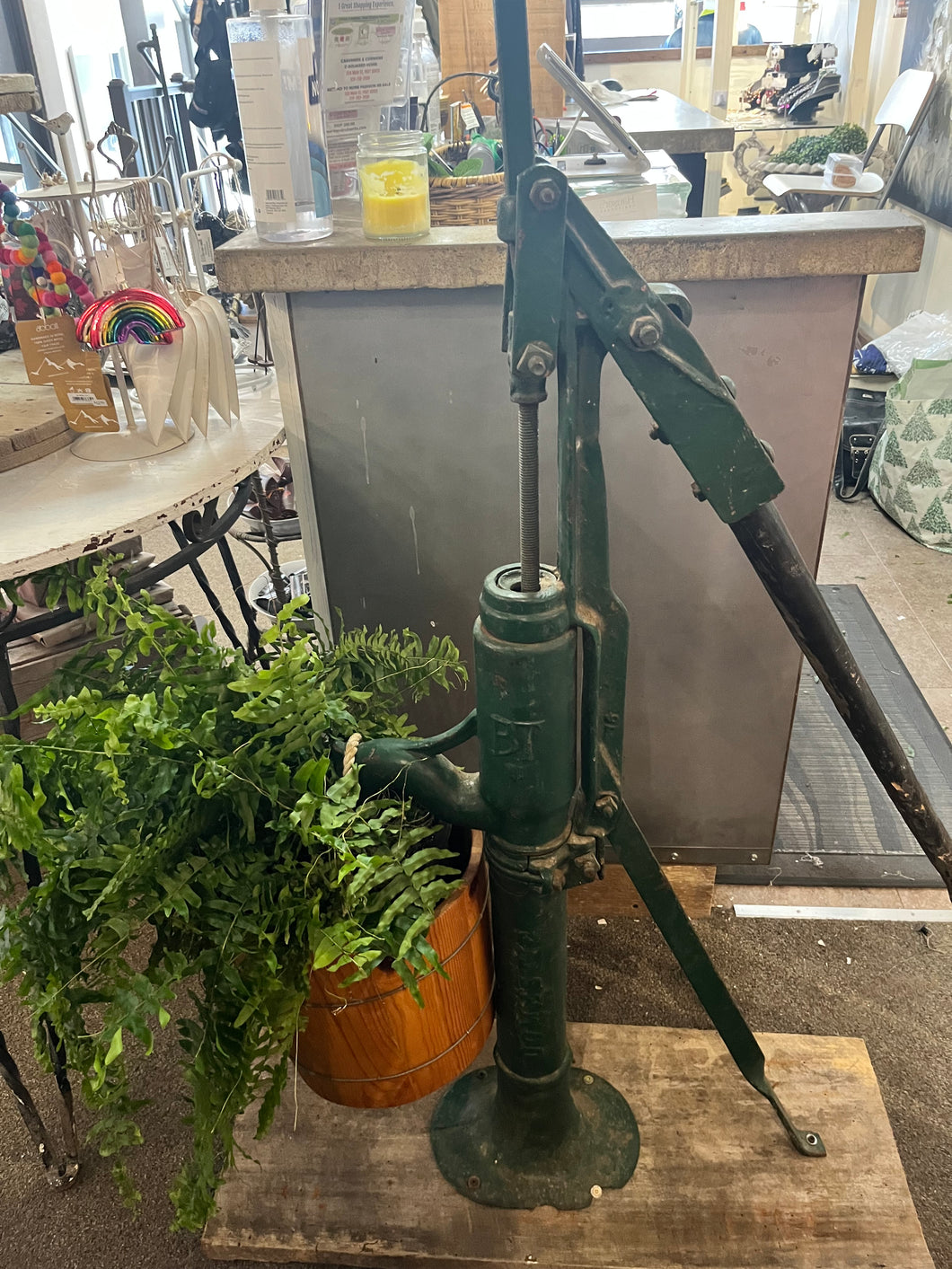 Antique Full-Size Water Pump with Wooden Bucket