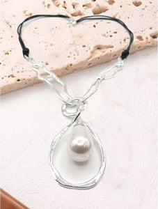 Rope Necklace With Large Pearl Drop Pendant